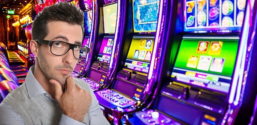 Person thinking at Slot Machine