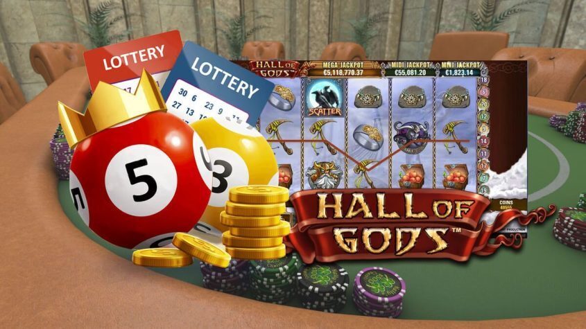 Lottery Balls and Cards - Progressive Jackpot Slot, Hall of Gods - Poker Table Background