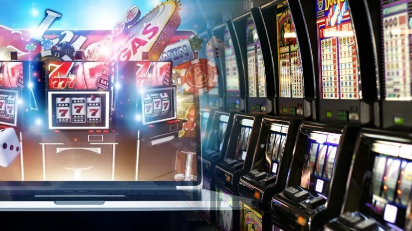 Online Slot Machine and Row of Casino Slots