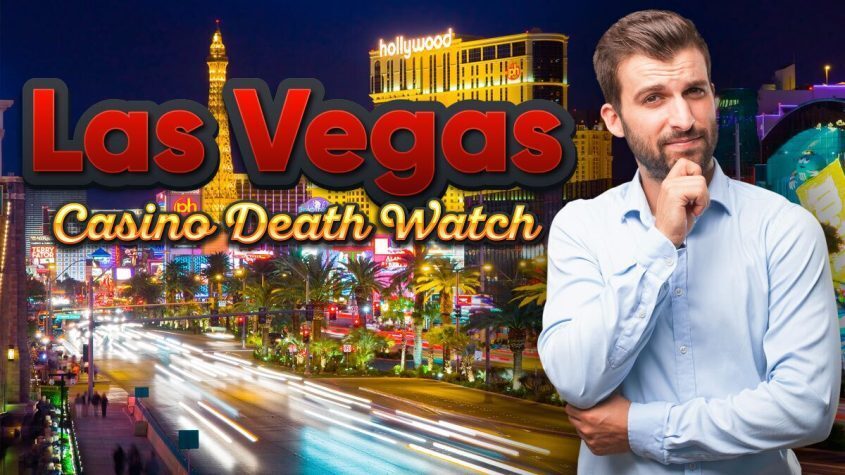 Las Vegas Casino Death Watch Text, Guy Standing Over Vegas Strip