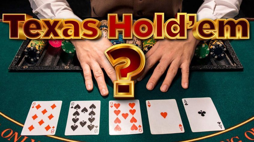 Casino Poker Table With Dealer Hands, Texas Hold'em Text