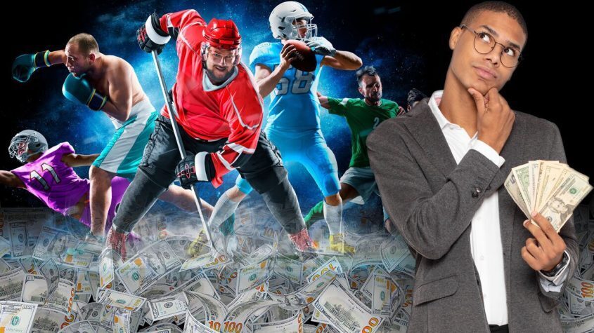 Variety of Sports Played in Background, Guy Holding Money