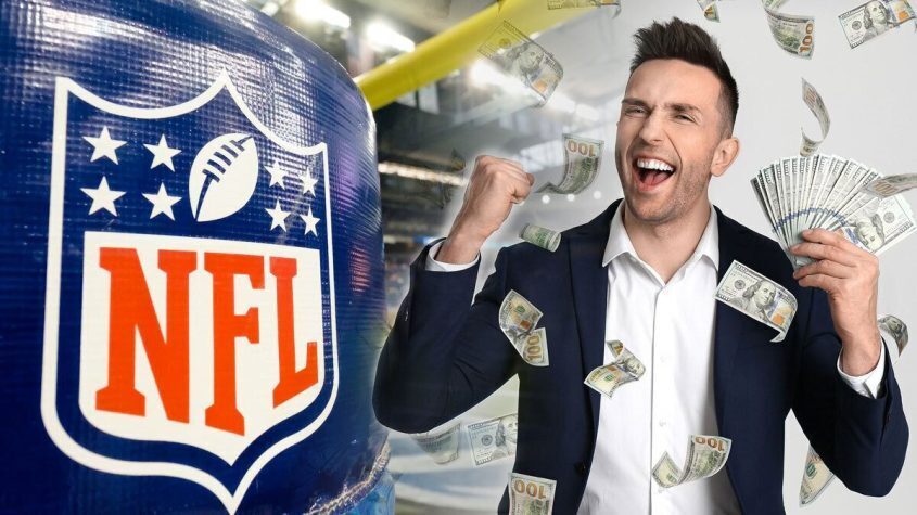 NFL Logo, Guy Holding Money Cheering
