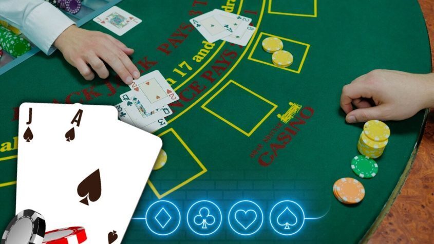 Blackjack Hand Signals, Blackjack Casino Table and Cards