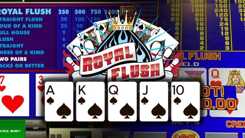 Video Poker, Cards, Royal Flush, Crown, Logo, Bowling Pins